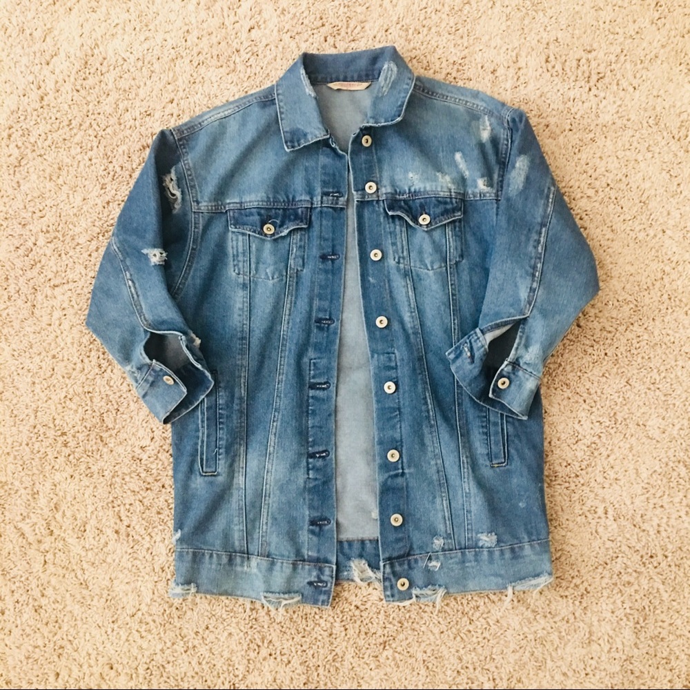 Oversized Boyfriend Jean distressed Denim Jacket